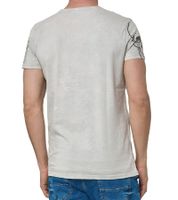 T-shirt homme en coton à imprimé tête de mort rocker, col rond, gris, R-15261