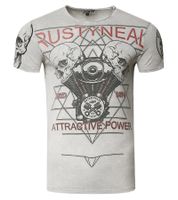 T-shirt homme en coton à imprimé tête de mort rocker, col rond, gris, R-15261