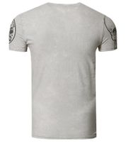 T-shirt homme en coton à imprimé tête de mort rocker, col rond, gris, R-15261