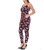 vestino Damen Jumpsuit mit Blumen-Print Sommer-Einteiler Langarm-Overall verstellbare Träger 900379 Schwarz