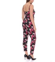 vestino Damen Jumpsuit mit Blumen-Print Sommer-Einteiler Langarm-Overall verstellbare Träger 900379 Schwarz