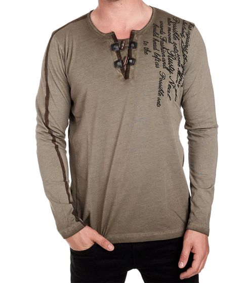 Herren Longsleeve im Batik-Stil Langarm-Shirt mit urbanen Print R-10115 Khaki