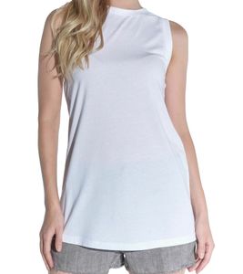COURSE Top largo para mujer, cuello redondo, top de verano, camiseta de tirantes, camisa informal 900789 Blanco