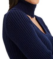 Damen Strick-Kleid Mini-Kleid mit Rollkragen und Ausschnittdetails Langarm-Kleid in Mahagoni-Braun oder Dunkel-Blau Damen Strick-Kleid Mini-Kleid mit Rollkragen und Ausschnittdetails Langarm-Kleid in Mahagoni-Braun oder Dunkel-Blau