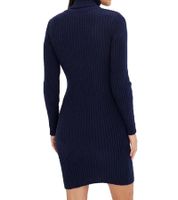 Damen Strick-Kleid Mini-Kleid mit Rollkragen und Ausschnittdetails Langarm-Kleid in Mahagoni-Braun oder Dunkel-Blau Damen Strick-Kleid Mini-Kleid mit Rollkragen und Ausschnittdetails Langarm-Kleid in Mahagoni-Braun oder Dunkel-Blau