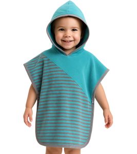 Poncho da bagno per bambini VOSSEN in cotone con stampa a righe, 110/140 cm, accappatoio e vestaglia 1702940001 blu/grigio