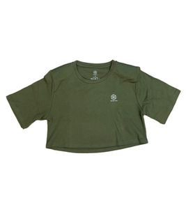 YOU DO YOU Damen T-Shirt im Cropped-Style Fitness-Top mit Rücken-Cut Out Baumwoll-Shirt 905051 Khaki