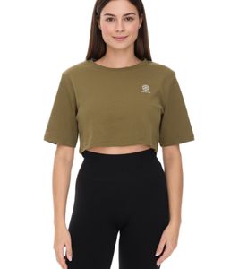 YOU DO YOU Damen T-Shirt im Cropped-Style Fitness-Top mit Rücken-Cut Out Baumwoll-Shirt 905051 Khaki