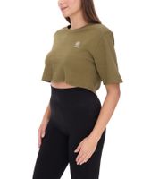 YOU DO YOU Damen T-Shirt im Cropped-Style Fitness-Top mit Rücken-Cut Out Baumwoll-Shirt 905051 Khaki
