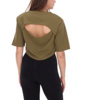 YOU DO YOU Damen T-Shirt im Cropped-Style Fitness-Top mit Rücken-Cut Out Baumwoll-Shirt 905051 Khaki