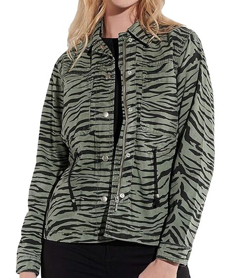 vestino Damen Übergangs-Jacke Baumwoll-Jacke mit Tiermuster Jeans-Sommer-Jacke 900810 Khaki/Schwarz