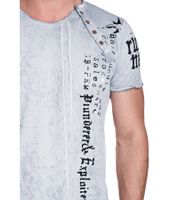 T-shirt homme en coton à imprimé tête de mort rocker, col rond, modèle R-15191, gris