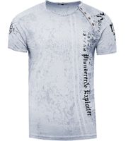 T-shirt homme en coton à imprimé tête de mort rocker, col rond, modèle R-15191, gris