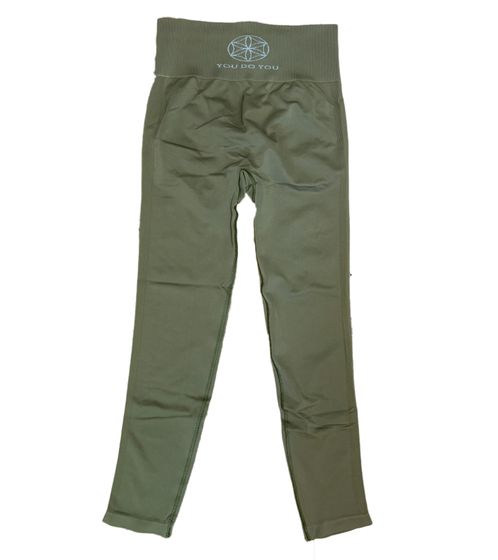 YOU DO YOU Damen Leggings modische Fitness-Hose mit Scrunch-Effekt Workout-Hose 905001 Khaki