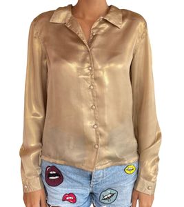 Les Tropeziennes Cali Camicetta da donna, camicetta a maniche lunghe con tessuto scintillante, camicetta trasparente, top estivo, 232-0069 D, Beige