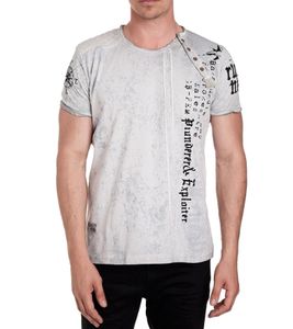 T-shirt da uomo con stampa "Plunderer & Exploiter", in cotone, girocollo, R-15191, grigia