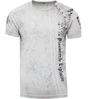 T-shirt homme imprimé Pillard et Exploitant, col rond, en coton, gris, R-15191