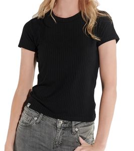 COURSE Camiseta de mujer Camisa de canalé Camisa de verano Camisa de manga corta Camisa de ocio 900689 Negro
