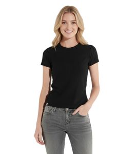 COURSE Women's T-Shirt, Ribbed Summer Shirt, Short-Sleeved Casual Shirt, 900689 Black