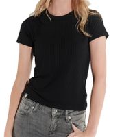 COURSE Damen T-Shirt Ripp-Shirt Sommer-Shirt Kurzarm-Shirt Freizeit-Shirt 900689 Schwarz