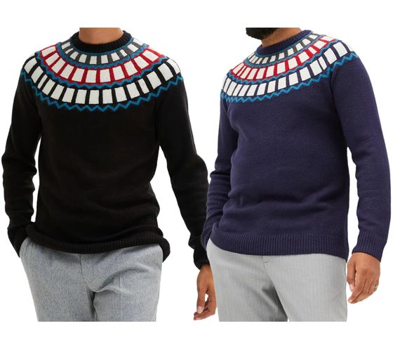 Herren Strick-Pullover mit geometrischen Muster Freizeit-Sweater in Schwarz oder Blau