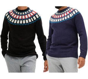 Suéter de punto para hombre con estampado geométrico, suéter informal en negro o azul.