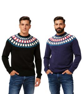 Herren Strick-Pullover mit geometrischen Muster Freizeit-Sweater in Schwarz oder Blau Herren Strick-Pullover mit geometrischen Muster Freizeit-Sweater in Schwarz oder Blau