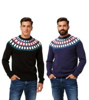 Pull tricoté pour homme avec motif géométrique, pull de loisirs en noir ou bleu