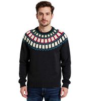 Pull tricoté pour homme avec motif géométrique, pull de loisirs en noir ou bleu