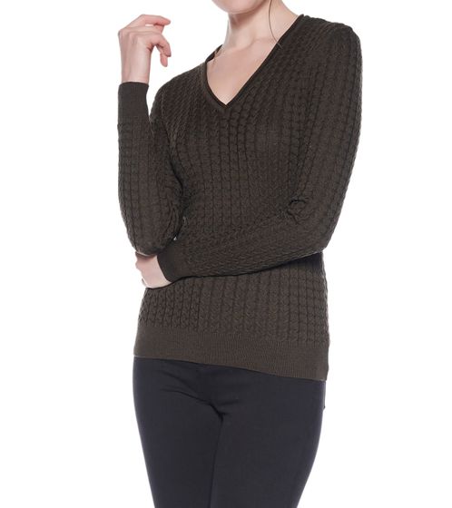 vestino Damen Strick-Pullover im Zopfmuster Baumwoll-Pullover Freizeit-Sweater 900609 Braun