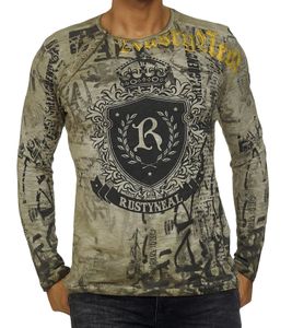 Men's Long-Sleeve Shirt in Tie-Dye Style, Urban Long-Sleeve Shirt, Summer Pullover, Crew-Neck Shirt R-10142 Khaki