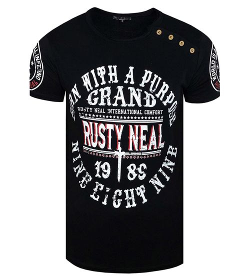 Herren T-Shirt mit "Born with a Purpose" Print Baumwoll-Shirt Rundhals-Shirt R-15216 Schwarz