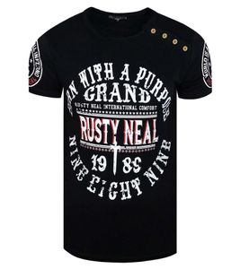 T-shirt homme imprimé « Born with a Purpose » en coton, col rond, noir, R-15216