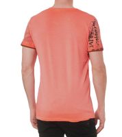 T-shirt homme à imprimé urbain, haut en coton, col rond et patte de boutonnage, orange, S-15246