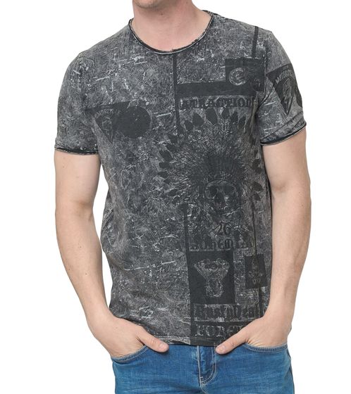 Camiseta de hombre con estampado de calavera, algodón, cuello redondo, top de verano R-15268 Gris
