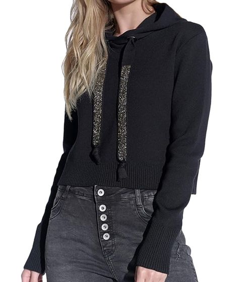 maglione da donna vestino in maglia con cappuccio, maglione da tutti i giorni, 900409 nero