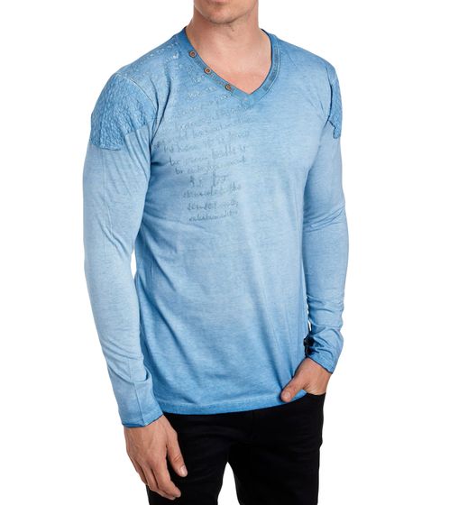 Camicia a maniche lunghe da uomo con scritta, camicia a maniche lunghe in cotone, maglione estivo con scollo a V, camicia casual R-10117 azzurro