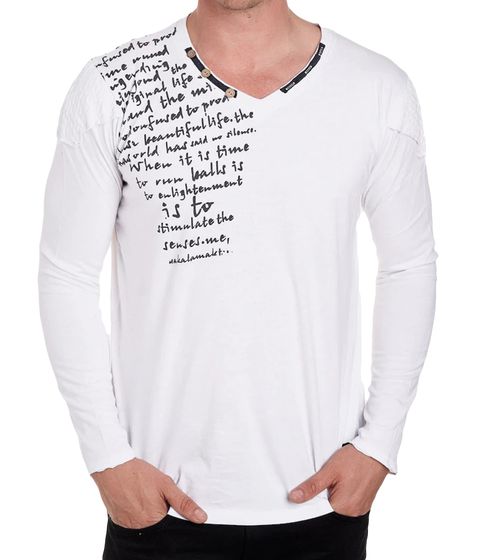 Maglia a maniche lunghe da uomo con scritta, camicia a maniche lunghe in cotone, maglione estivo con scollo a V, camicia casual R-10117 Bianco