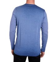 Herren Langarm-Shirt mit Schriftzug Sommer-Baumwoll-Longsleeve mit V-Ausschnitt Freizeit-Pullover R-10115 Dunkel-Blau