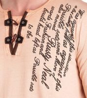 Herren Langarm-Shirt mit Schriftzug Sommer-Baumwoll-Longsleeve mit V-Ausschnitt Freizeit-Pullover R-10115 Hell-Orange