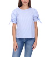 sequano Damen Blusen-Shirt T-Shirt Kurzarm-Bluse stylisches Sommer-Shirt 901509 Weiß/Blau