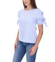 sequano Damen Blusen-Shirt T-Shirt Kurzarm-Bluse stylisches Sommer-Shirt 901509 Weiß/Blau