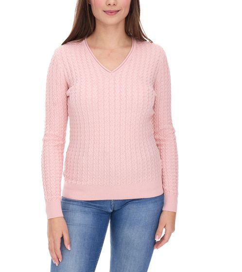 vestino Damen Strick-Pullover im Zopfmuster Baumwoll-Pullover Freizeit-Sweater 900609 Rosa