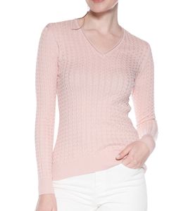 vestino Damen Strick-Pullover im Zopfmuster Baumwoll-Pullover Freizeit-Sweater 900609 Rosa