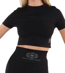 T-shirt court à manches courtes pour femme, style fitness, yoga, tendance, noir, 905041
