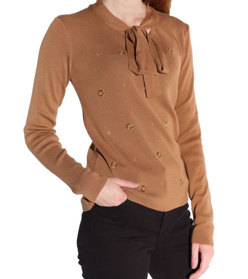 vestino Damen Pullover mit Schleife Langarm-Shirt Strick-Pullover 901158 Braun