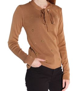 vestino Damen Pullover mit Schleife Langarm-Shirt Strick-Pullover 901158 Braun