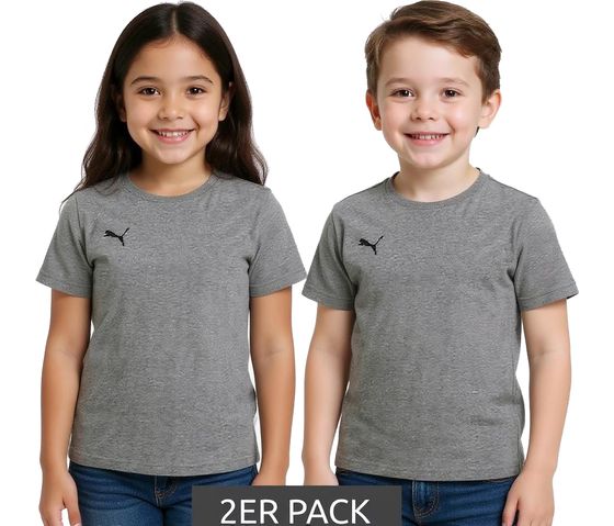 2er Sparpack PUMA TeamGoal 23 Jungen & Mädchen Sport-Shirt Baumwoll-Shirt mit Logo-Patch T-Shirt 656709 33 Grau