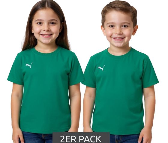 2er Sparpack PUMA TeamGoal 23 Jungen & Mädchen Sport-Shirt Baumwoll-Shirt mit Logo-Patch T-Shirt 656709 05 Grün