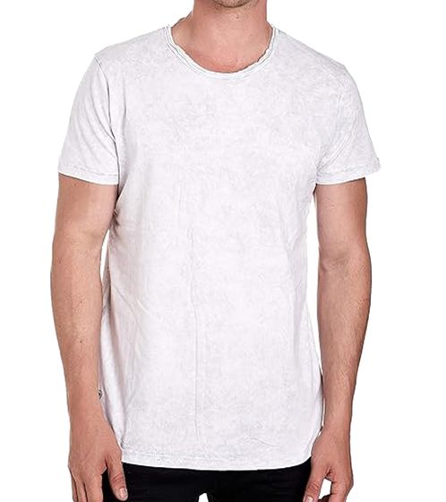 Herren T-Shirt Basic Baumwoll-Shirt verwaschenes Rundhals-Shirt Kurzarm R-15200 Grau/Weiß